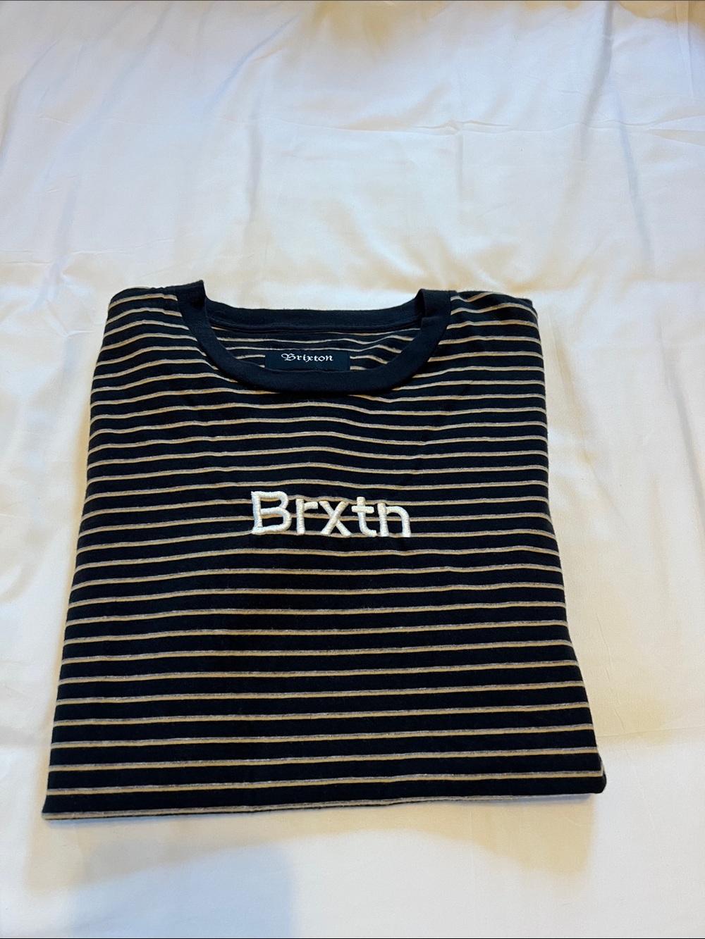 Brixton Black & Cream Striped Logo Tee